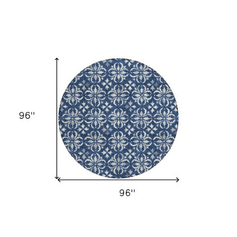 Homeroots 3' Black And Ivory Floral Washable Area Rug - Stylish And Versatile For Indoor Or Outdoor Use 8' Round Polyester 595975