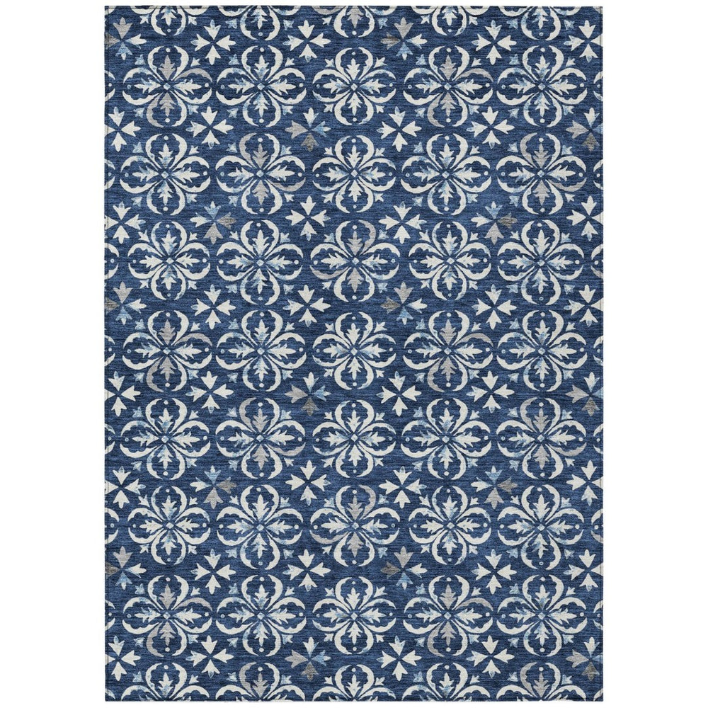 HomeRoots 9' X 12' Navy Blue and Ivory Floral Area Rug - Durable, Washable, Versatile for Indoor & Outdoor Use 595977