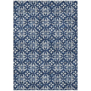 HomeRoots 9' X 12' Navy Blue and Ivory Floral Area Rug - Durable, Washable, Versatile for Indoor & Outdoor Use 595977