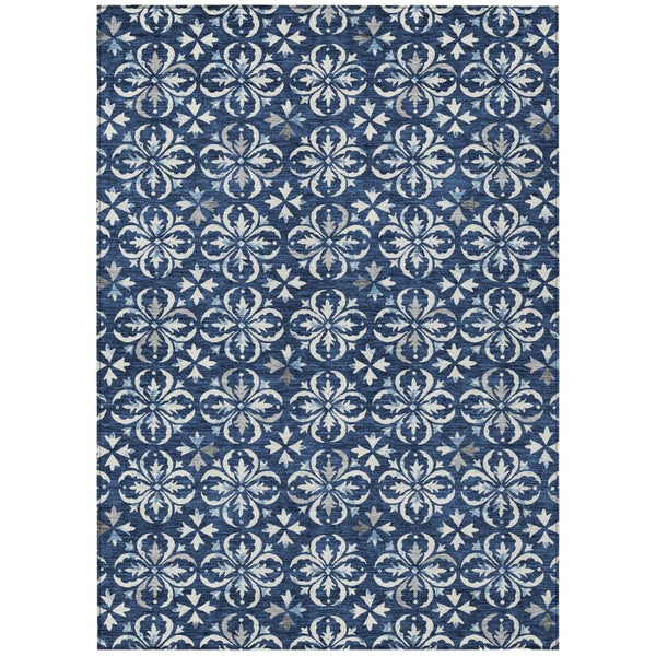 HomeRoots 9' X 12' Navy Blue and Ivory Floral Area Rug - Durable, Washable, Versatile for Indoor & Outdoor Use 595977