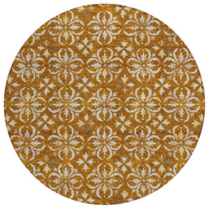 HomeRoots 5' Copper and Beige Floral Area Rug - Stylish, Washable, Durable for Indoor and Outdoor Living Spaces 8' Round 595981
