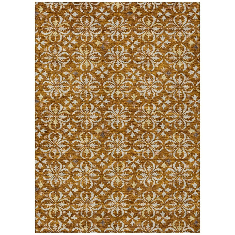 HomeRoots 9' X 12' Copper Floral Washable Area Rug - Durable Indoor/Outdoor Design for Patios, Living Rooms & More 595983