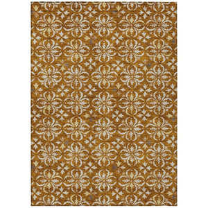 HomeRoots 9' X 12' Copper Floral Washable Area Rug - Durable Indoor/Outdoor Design for Patios, Living Rooms & More 595983