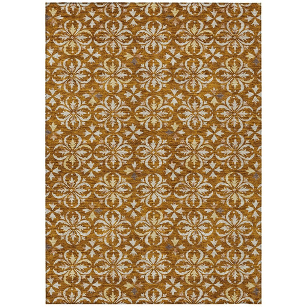 HomeRoots 9' X 12' Copper Floral Washable Area Rug - Durable Indoor/Outdoor Design for Patios, Living Rooms & More 595983