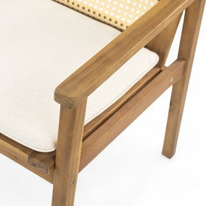 English Elm Christopher Knight Home® - Preston Teak Outdoor Dining Chairs Set of 2 with Beige Cushions, Acacia Wood Frame, Wicker Backrest N775P243309T