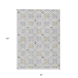 Homeroots 3' Black And Ivory Floral Washable Area Rug - Stylish And Versatile For Indoor Or Outdoor Use 8' X 10' Polyester 595988