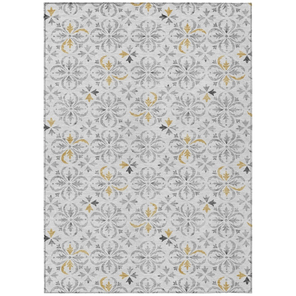 HomeRoots 5' Elegant Silver Gray and Gold Floral Area Rug – Durable, Washable Design for Indoor & Outdoor Use 8' X 10' 595988