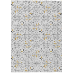 HomeRoots 5' Elegant Silver Gray and Gold Floral Area Rug – Durable, Washable Design for Indoor & Outdoor Use 8' X 10' 595988