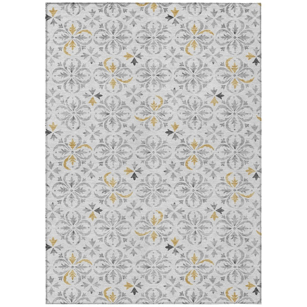 HomeRoots 5' Elegant Silver Gray and Gold Floral Area Rug – Durable, Washable Design for Indoor & Outdoor Use 8' X 10' 595988