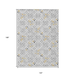 Homeroots 3' Black And Ivory Floral Washable Area Rug - Stylish And Versatile For Indoor Or Outdoor Use 10' X 14' Polyester 595990