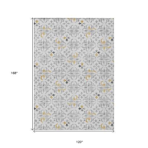Homeroots 3' Black And Ivory Floral Washable Area Rug - Stylish And Versatile For Indoor Or Outdoor Use 10' X 14' Polyester 595990