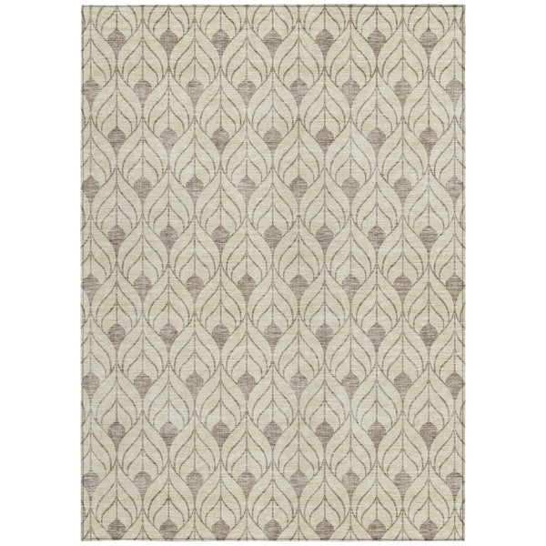 Homeroots 3' Beige And Taupe Geometric Washable Area Rug For Indoor Or Outdoor Use - Stylish And Durable 5' X 8' Polyester 595998
