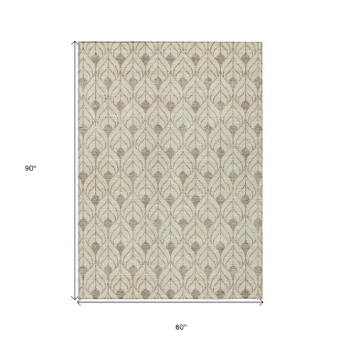 Homeroots 3' Beige And Taupe Geometric Washable Area Rug For Indoor Or Outdoor Use - Stylish And Durable 5' X 8' Polyester 595998