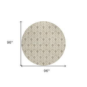 Homeroots 3' Beige And Taupe Geometric Washable Area Rug For Indoor Or Outdoor Use - Stylish And Durable 8' Round Polyester 595999