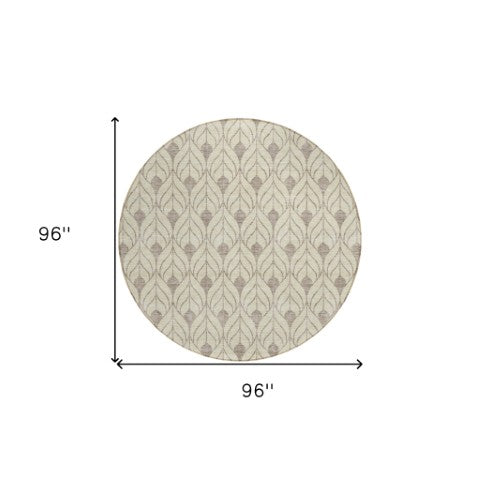 Homeroots 3' Beige And Taupe Geometric Washable Area Rug For Indoor Or Outdoor Use - Stylish And Durable 8' Round Polyester 595999