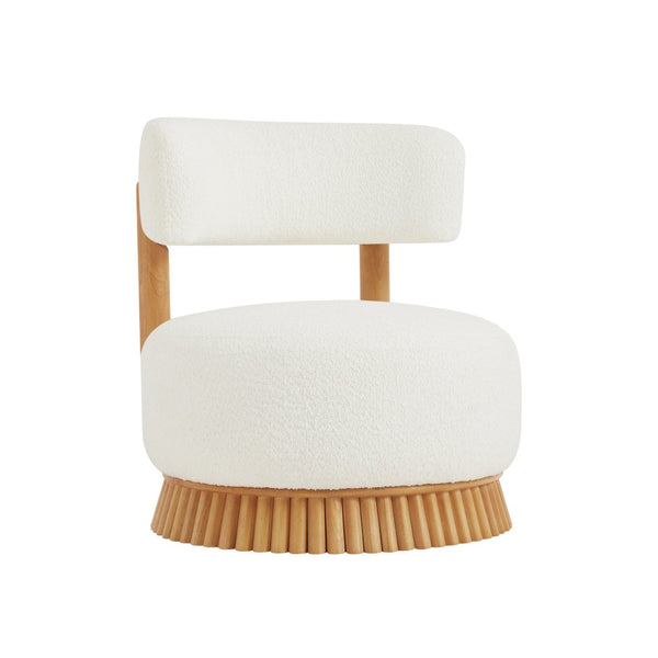 English Elm Modern Boucle Armless Accent Chair Thatched Wood Base Cozy Reading Seat for Any Room Beige N760P369286A