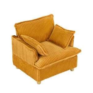 English Elm This single-seat corduroy sofa with ottoman and pillows — compact lounge chair for cozy reading nooks and naps Yellow W1658S00121