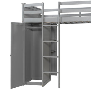 English Elm Twin Loft Bed System with Wardrobe Desk and Shelving for Kids Shared Bedroom Gray LT000820AAE-1