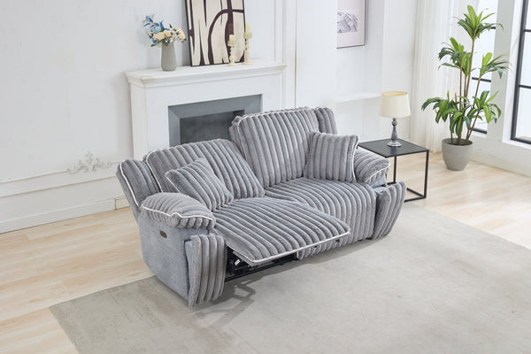 English Elm M079 Power Reclining Sofa Set – Grey Fabric Loveseat, Single Recliner & Usb Charging Convenience W1805S00104