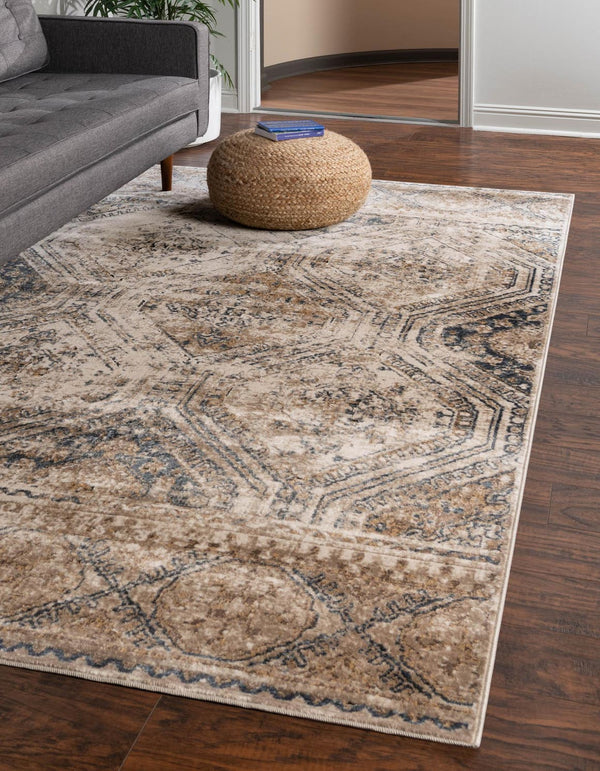 Unique Loom Chateau Jackson Machine Made Trellis Rug Blue Beige, Brown/Gray/Ivory/Blue 5' 1" x 8' 0"