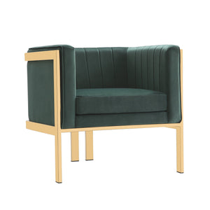 English Elm Paramount Velvet Lounge Chair with Polished Brass Stainless Steel Frame, Plush High-Density Comfort Green B365P397978