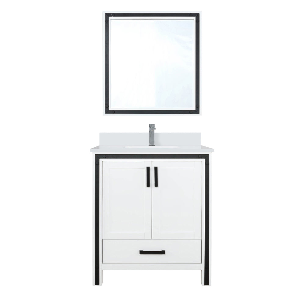 English Elm White 30 in. Bath Vanity with White Quartz Top, Chrome Faucet & 28x32 Mirror, Scratch-Resistant Finish B2731S01342