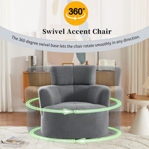 English Elm 360° Swivel Chair - Cozy Berber Fleece Barrel Accent Chair With Adjustable Headrest For Any Space N719P272676E