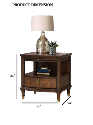 English Elm Modern Oval Cocktail Table with Dark Wood Finish, Gold-Capped Legs & Poplar Burl Trim for Living Rooms Cherry 28 L x 24 W x 24 H B2741P392076