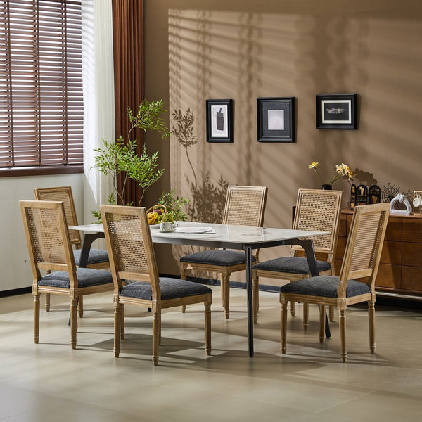 English Elm Christopher Knight Home® - [Set Of 6] Vintage-Inspired French Country Dining Chairs - Elegant Cane Backrest & Upholstered Comfort N767P263678H_6
