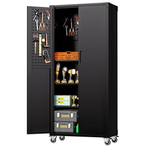 English Elm 71" Rolling Steel Garage Cabinet Lockable Doors Adjustable Shelves Heavy Duty T2398P413023