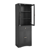 English Elm Tall Bathroom Storage Cabinet, Cabinet With Four Doors and Drawers, Adjustable Shelf, Mdf Board, Black