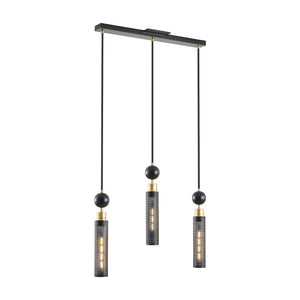 English Elm 25" Modern Black & Gold 3-Light Pendant Chandelier - Adjustable Cylindrical Mesh Shades, E26, Dining/Kitchen Lighting W1340P233174