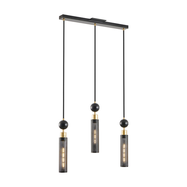 English Elm 25" Modern Black & Gold 3-Light Pendant Chandelier - Adjustable Cylindrical Mesh Shades, E26, Dining/Kitchen Lighting W1340P233174