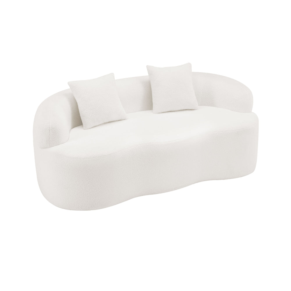 English Elm White Curved Loveseat Sofa — Cream Compact 2-Pillow No-Assembly Couch, Ergonomic Foam & Spring Comfort W3612P332124