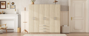 English Elm 6-doors Mdf Wardrobe with Large Drawers Streamlined Bedroom Storage Modern Design Brown N820000010D