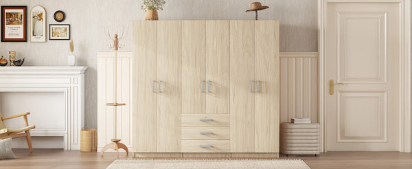 English Elm 6-doors Mdf Wardrobe with Large Drawers Streamlined Bedroom Storage Modern Design Brown N820000010D