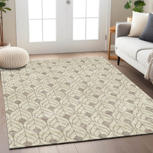 Homeroots 3' Beige And Taupe Geometric Washable Area Rug For Indoor Or Outdoor Use - Stylish And Durable 10' X 14' Polyester 596002