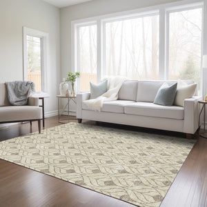 Homeroots 3' Beige And Taupe Geometric Washable Area Rug For Indoor Or Outdoor Use - Stylish And Durable 10' X 14' Polyester 596002