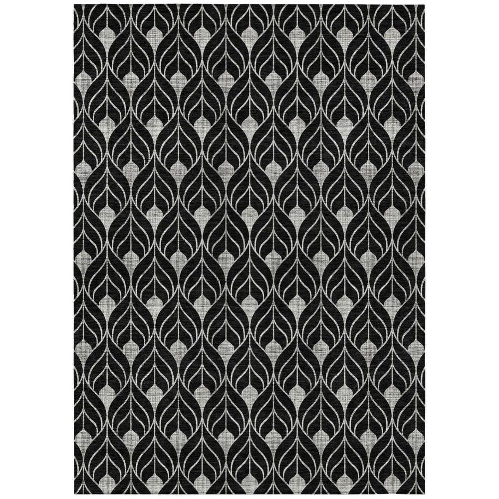 HomeRoots 5' Stylish Black and Ivory Geometric Area Rug for Indoor Outdoor Use – Machine Washable Durability 5' X 8' 596004