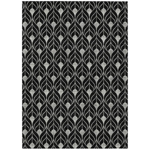 HomeRoots 5' Stylish Black and Ivory Geometric Area Rug for Indoor Outdoor Use – Machine Washable Durability 8' X 10' 596006