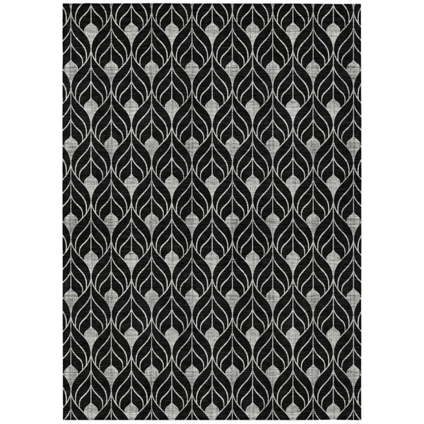 HomeRoots 5' Stylish Black and Ivory Geometric Area Rug for Indoor Outdoor Use – Machine Washable Durability 8' X 10' 596006