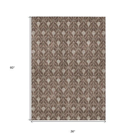 Homeroots 3' Beige And Taupe Geometric Washable Area Rug For Indoor Or Outdoor Use - Stylish And Durable 3' X 5' Polyester 596009