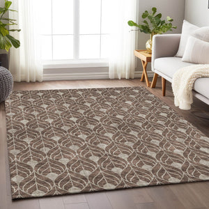 Homeroots 3' Beige And Taupe Geometric Washable Area Rug For Indoor Or Outdoor Use - Stylish And Durable 3' X 5' Polyester 596009