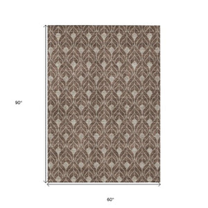 Homeroots 3' Beige And Taupe Geometric Washable Area Rug For Indoor Or Outdoor Use - Stylish And Durable 5' X 8' Polyester 596010