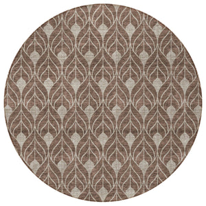 Homeroots 3' Beige And Taupe Geometric Washable Area Rug For Indoor Or Outdoor Use - Stylish And Durable 8' Round Polyester 596011