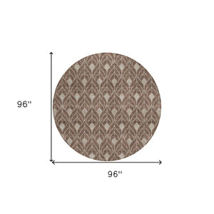 Homeroots 3' Beige And Taupe Geometric Washable Area Rug For Indoor Or Outdoor Use - Stylish And Durable 8' Round Polyester 596011
