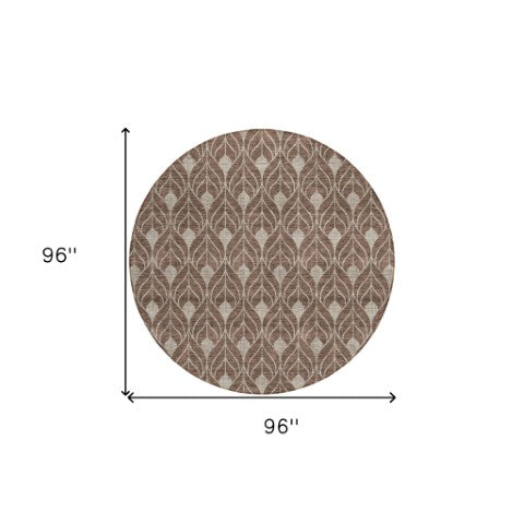 Homeroots 3' Beige And Taupe Geometric Washable Area Rug For Indoor Or Outdoor Use - Stylish And Durable 8' Round Polyester 596011