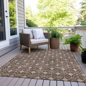 Homeroots 3' Beige And Taupe Geometric Washable Area Rug For Indoor Or Outdoor Use - Stylish And Durable 8' X 10' Polyester 596012