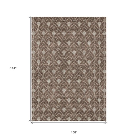 Homeroots 3' Beige And Taupe Geometric Washable Area Rug For Indoor Or Outdoor Use - Stylish And Durable 9' X 12' Polyester 596013