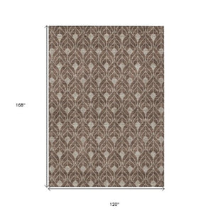 Homeroots 3' Beige And Taupe Geometric Washable Area Rug For Indoor Or Outdoor Use - Stylish And Durable 10' X 14' Polyester 596014